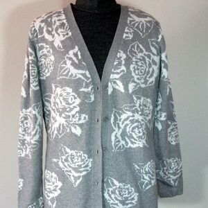 Heather Gray Jacquard Rose Boyfriend Cardigan
